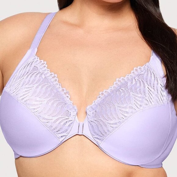 Glamorise Plus Size Front-Closure T-Back WonderWire Bra in Soft Lilac 48F - Picture 1 of 8